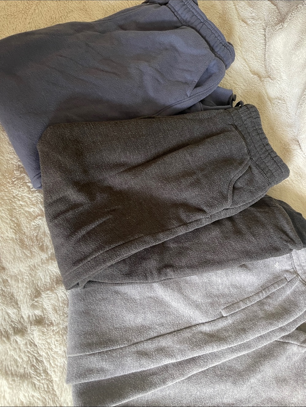 💕 Preloved Girls Sweatpants Trio - Gray, Dark Gray, Blue 💕